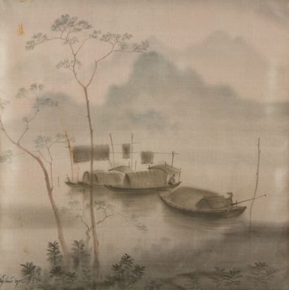 ECOLE VIETNAMIENNE du XXe siècle River landscapes 
Pair of paintings on silk 
Signed...