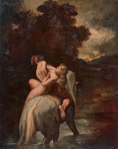Évariste Vital LUMINAIS (Nantes 1821 - 1896 Paris) Deux baigneuses sur un cheval
Panneau...