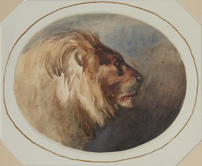 Frederic LEHNERT (né en 1811), attribué à Lion's head
Oval watercolor
11 x 13.5 ...