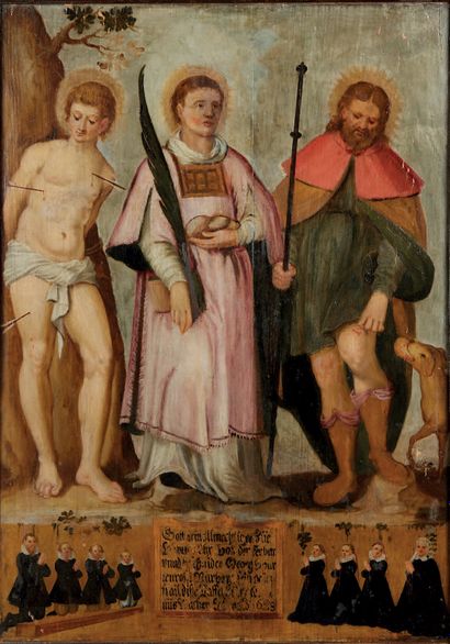 Ecole Allemande du XVIIe siècle Saint Sebastian, Saint Stephen and Saint Roch
Panel,...
