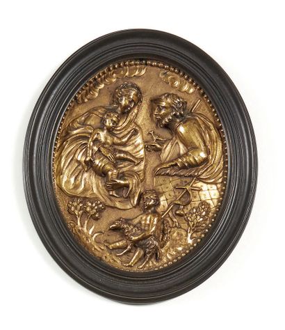 null Oval plaque in gilded copper representing the Holy Family.
Rome, 17th century
H....