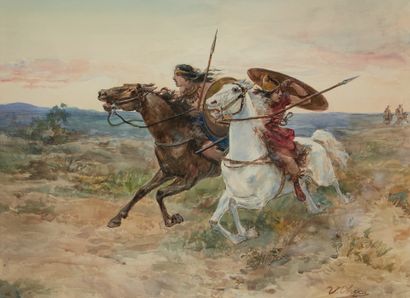 V CHECA (actif au XXe siècle) Two horsemen of the steppes
Watercolor
Signed lower...