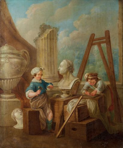 Ecole FRANÇAISE du XVIIIe siècle, suiveur de Carle VAN LOO Allégorie de la Sculpture
Toile
109...