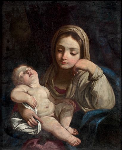 Ecole BOLONAISE vers 1660, suiveur de Guido RENI Virgin and Child asleep
Canvas 83.5...