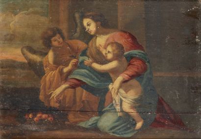 École Française du XIXe siècle Holy family
Oil on panel
25 x 33 cm
Crack in the ...