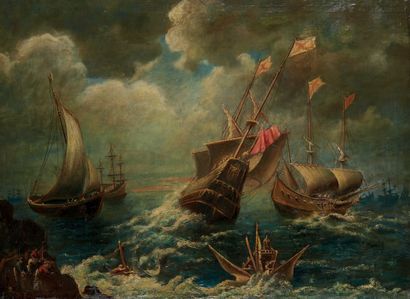 Ecole GENOISE début XIXe siècle Naval battle
Canvas
77 x 130 cm
Restorations