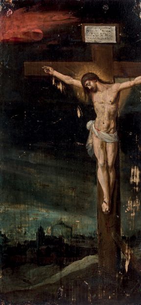 École Flamande du XVIIe siècle Christ en croix
Panneau, un fragment
56 x 24 cm
Sans...