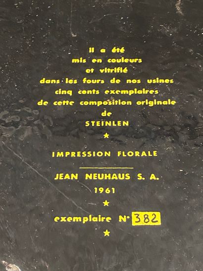 null STEINLEN. pour Jean NEUHAUS S.A.

Impression florale

Plaque en tôle émaillée,...