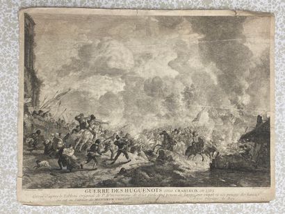 null Lithographie en noir et blanc ‘Guerre des Huguenots’