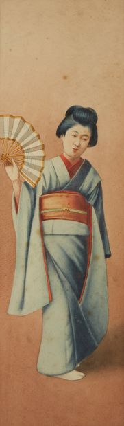 null JAPAN


Two portraits of a woman with a fan and a rose. 


Two watercolors.


Meiji...