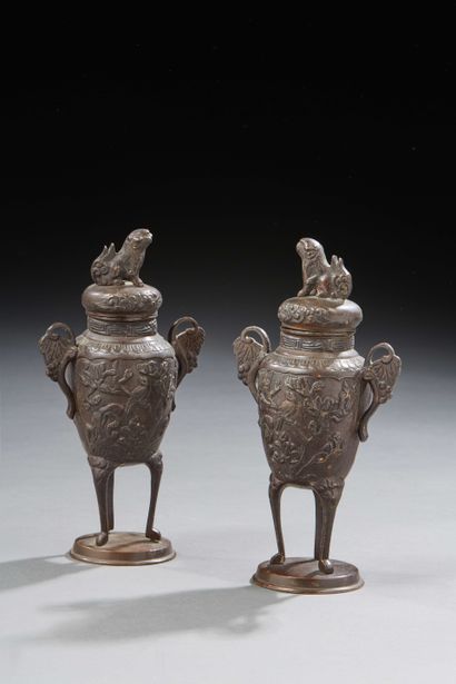 null JAPON


Paire de vases couverts en bronze à motif de kilins. 


Fin XIXe si...