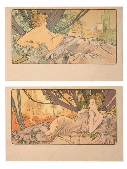 Alphonse MUCHA (1860-1939) "Aurora" - "Crepuscule"
Set of two uncirculated cards,...