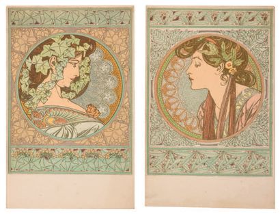 Alphonse MUCHA (1860-1939) "Ivy" - "Laurel"
Set of two cards, uncirculated, good...