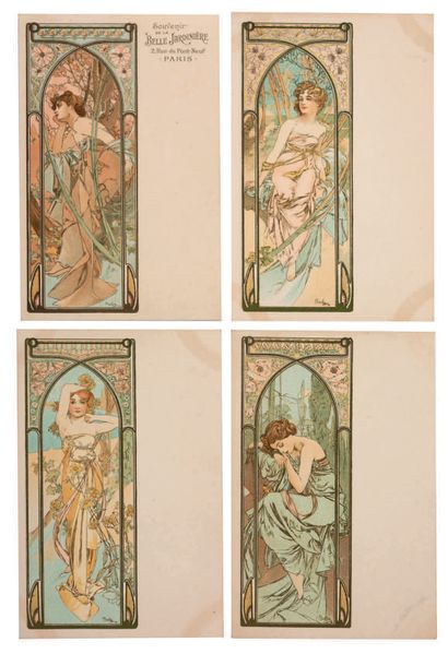 Alphonse MUCHA (1860-1939) "Hours of the day"
Series of four cards (one with Belle...