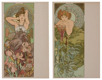 Alphonse MUCHA (1860-1939) "Amethyst" - "Emerald"
Set of two cards from the gemstone...
