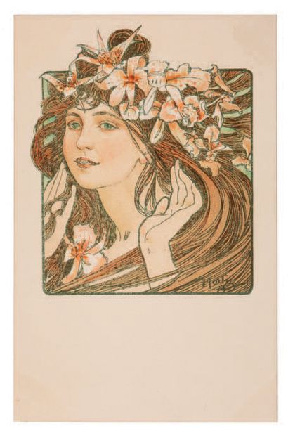 Alphonse MUCHA (1860-1939) "COCORICO -Woman with white flowers in her hair"
Uncirculated,...