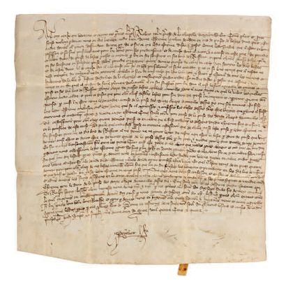 [BERRY] [CHER]. [LA CHAPELLE-D'ANGILLON]. Set of eight charters relative to La Chapelle-d'Angillon,...