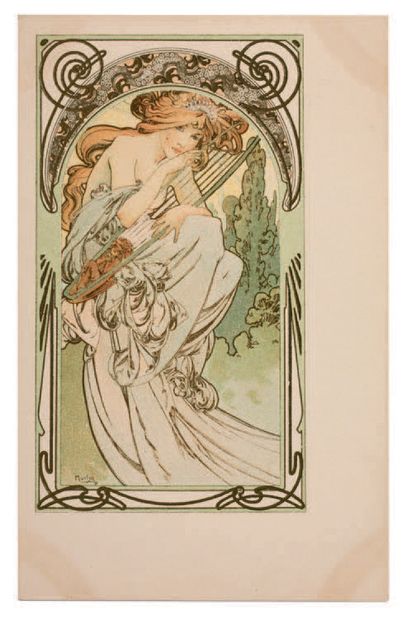 ALPHONSE MUCHA (1860- 1939) "Jeune fille à la petite Harpe"
Uncirculated, good condition,...