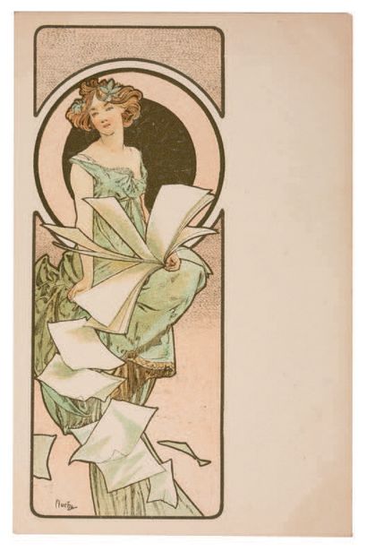 Alphonse MUCHA (1860-1939) "Reverie, woman with a book"
Uncirculated, good condi...