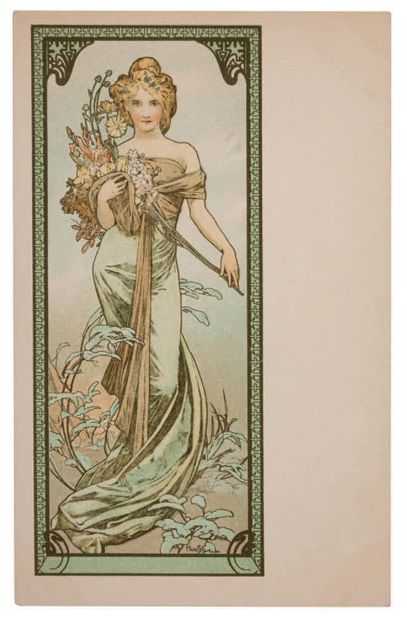Alphonse MUCHA (1860-1939) "Spring, woman in a green dress"
Uncirculated, good c...