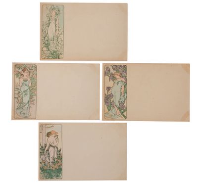 Alphonse MUCHA (1860-1939) "The Flowers", Series of four cards, uncirculated, good...