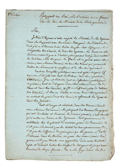[FOUCHÉ (Joseph), duc d'Otrante (1759-1820] Rapport au Roi sur la situation de la...