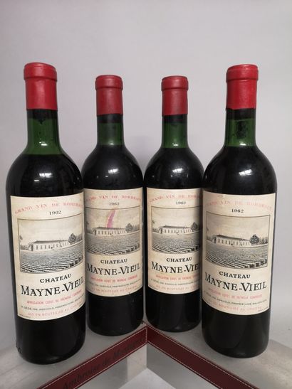 null 4 bottles Château MAYNE VIEIL - Fronsac 1962

Labels slightly stained. 3 base...