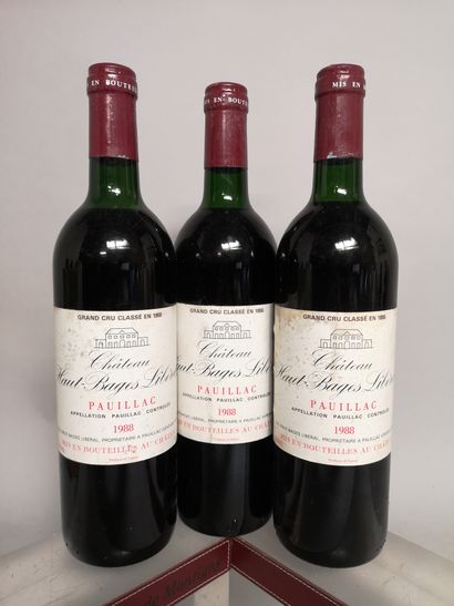 null 3 bouteilles Château HAUT BAGES LIBERAL - 5e GCC Pauillac 1988 Etiquette lagèrement...