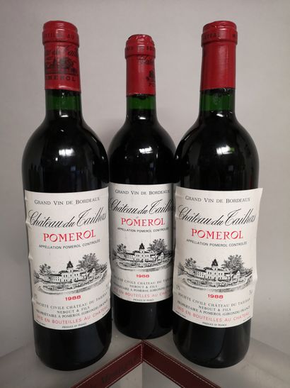null 3 bottles Château TAILHAS - Pomerol 1988 Slightly stained labels.