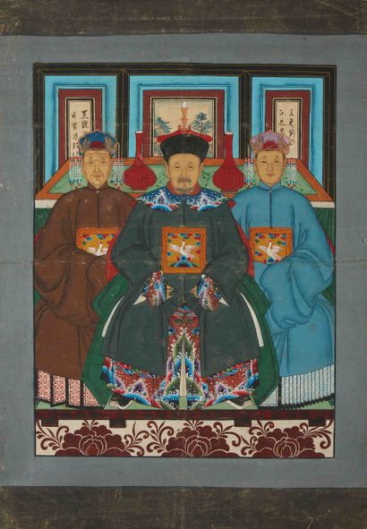 null CHINE

Portrait de trois dignitaires. 

Peinture sur tissu. 

Dim. : 80 x 6...