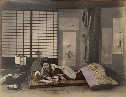 La lecture, Japon, années 1880 Albumine réhaussée...
