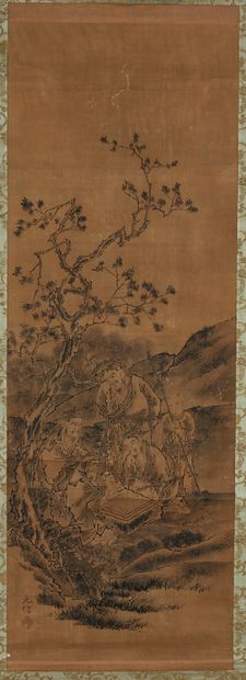 KAN? MOTONOBU (1476 -1559) Rouleau japonais encre sur papier représentant une scène...