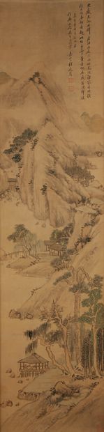 CHEN TINGLU (1796 -1858) Grande peinture en encre et couleur sur tissu représentant...