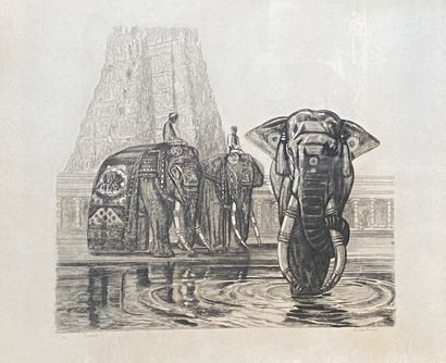 null Paul JOUVE (1878-1973), after 

Elephants of Madura

Engraving in black, signed...
