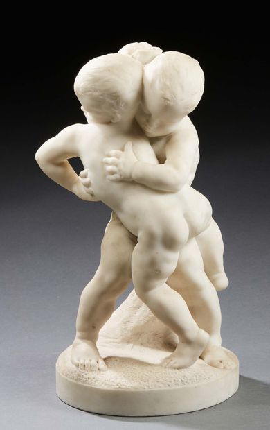 Alfred BOUCHER (1850-1934) Couple de putti
Sculpture en taille directe sur marbre...