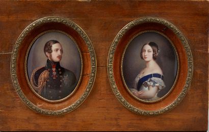 null Portrait de la Reine Victoria et d'Albert de Saxe-Cobourg-Gotha.
Paire de miniatures...