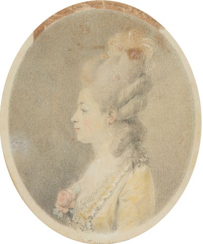 Augustin de SAINT AUBIN (Paris 1736 - 1807) Portrait of Mademoiselle de Furcy
Black...