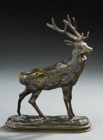 Antoine Louis BARYE (1796-1875), d'après Le cerf
Epreuve en bronze à patine brune.
H....