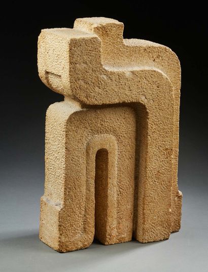 Hiromi AKIYAMA (1937-2012) Travertiner Marmor, 1962
Sculpture en pierre, signée et...