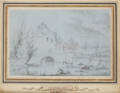 Aignan - Thomas DESFRICHES (Orléans 1715 - 1800) Bord de rivière
Pierre noire et...
