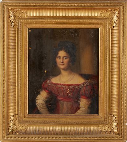 Ecole FRANÇAISE vers 1830 Portrait de femme à la robe rouge
Sur sa toile d'origine
31...