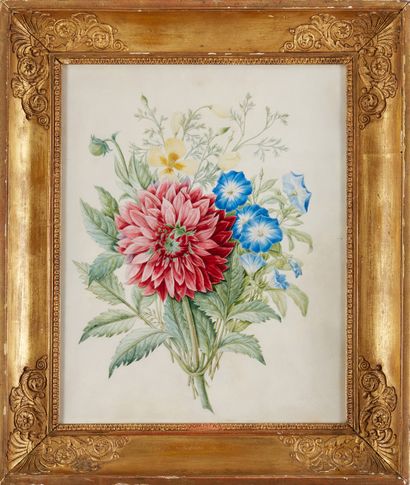 Ecole FRANCAISE vers 1860, suiveur de Pierre-Joseph REDOUTE Bouquets de fleurs
Paire...