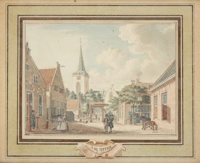 Jan de BEYER (Aarau 1703 - ? vers 1785) La place d'un village hollandais
Le pont...