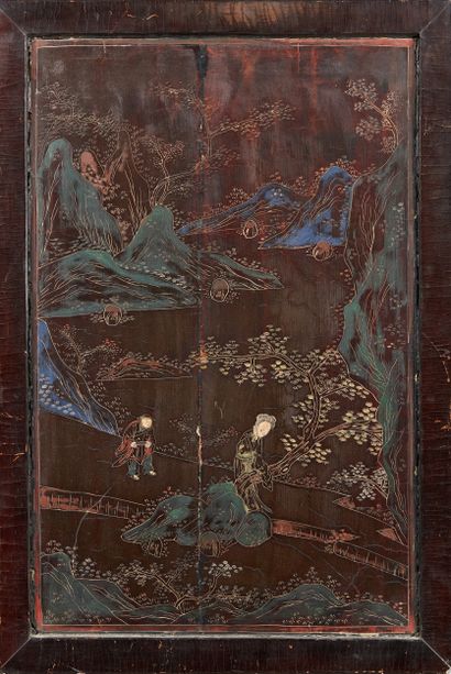 null CHINE

Panneau en bois à décor d'un paysage animé.

Dim. : 56 x 36 cm.

(fentes...