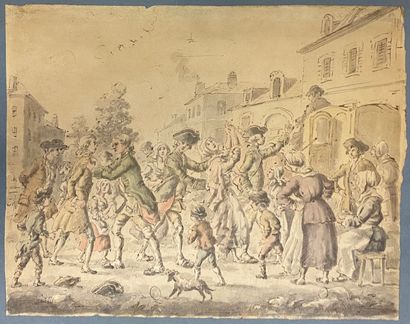 null Attribué à Jan GAREMYN (1712 - 1799)

Scène de rue

Plume et encre grise, lavis...