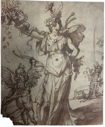 null Lot of three drawings:



- ITALIAN school around 1700

Allegory of Abundance

Pen...