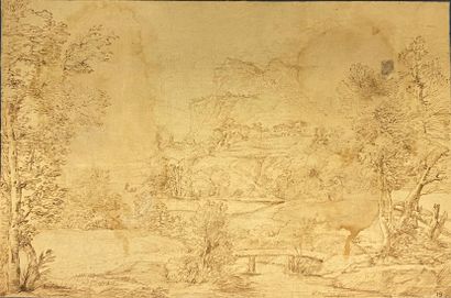 null Set of three drawings:



- ITALIAN school around 1700

Landscape with a boat...