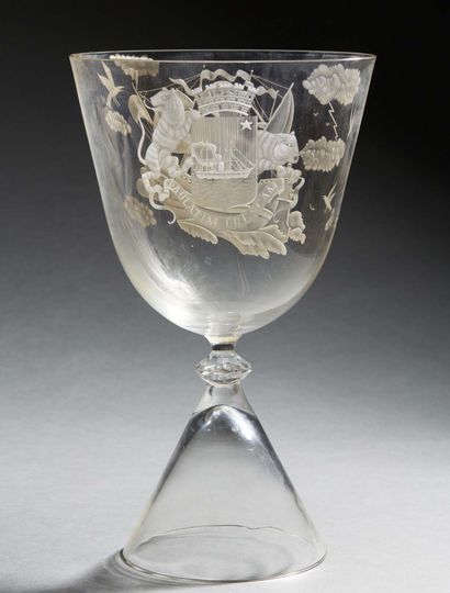 France Large crystal ceremonial bowl on pedestal engraved with the arms of the city...