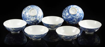 CHINE pour le Vietnam Two large circular porcelain bowls decorated in blue underglaze...