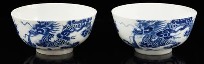 CHINE pour le Vietnam Two large circular porcelain bowls decorated in blue underglaze...